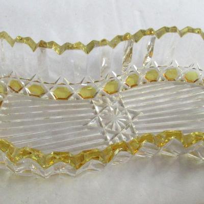 Old Pressed Glass Relish Dish, Yellow and Clear Glass
