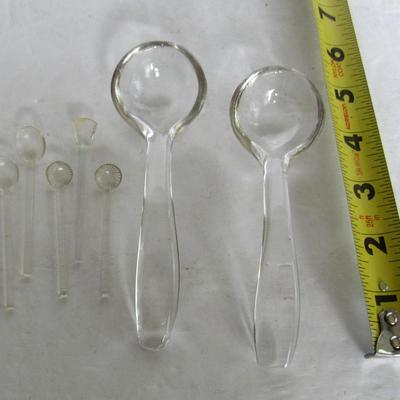 Lot of Vintage Glass Ladels and Tiny Glass Salt Spoons