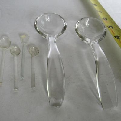 Lot of Vintage Glass Ladels and Tiny Glass Salt Spoons