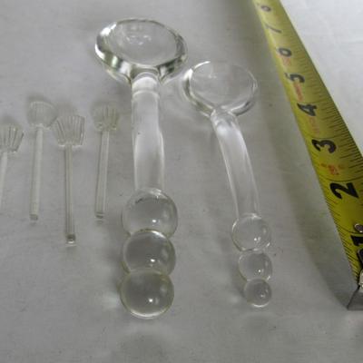 Lot of Old Glass Salt Spoons and Candlewick Ladels