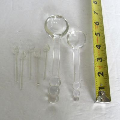 Lot of Old Glass Salt Spoons and Candlewick Ladels