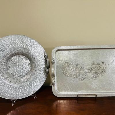Vintage Continental Hand Wrought Hammered Aluminum serving # 574 and 582