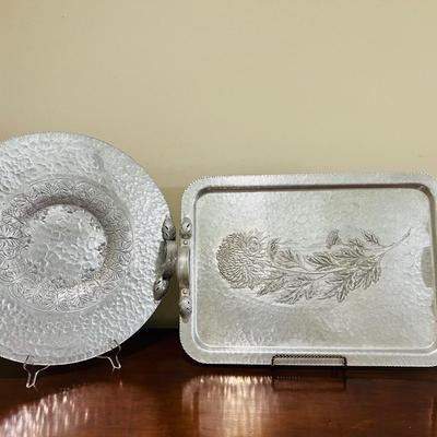 Vintage Continental Hand Wrought Hammered Aluminum serving # 574 and 582