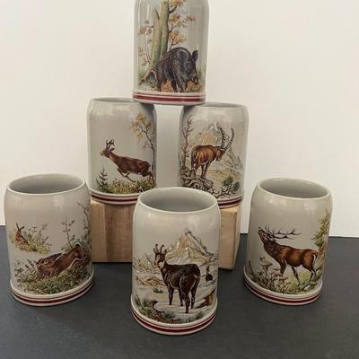 Six Werner Corzelius German Stoneware Beer Mug Tankard Steins