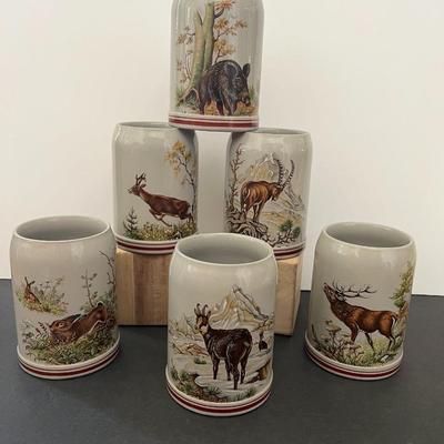 Six Werner Corzelius German Stoneware Beer Mug Tankard Steins