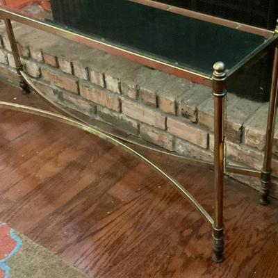 Brass and glass long sofa table, made by Hammary furniture