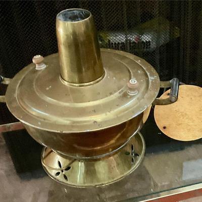 Brass Hot pot, has an electric hot plate included, or can use charcoal