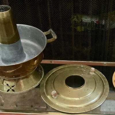 Brass Hot pot, has an electric hot plate included, or can use charcoal
