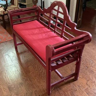 Asian style red bench with seat cushion