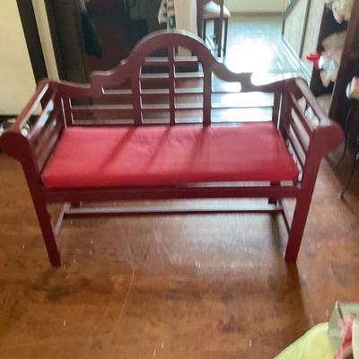 Asian style red bench with seat cushion