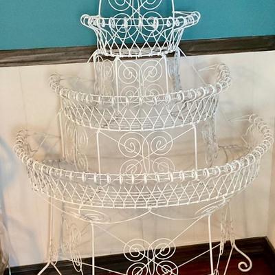 Victorian style plant holder, white ironwork, three tier