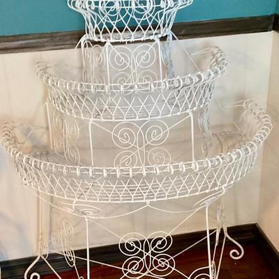 Victorian style plant holder, white ironwork, three tier