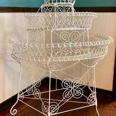 Victorian style plant holder, white ironwork, three tier