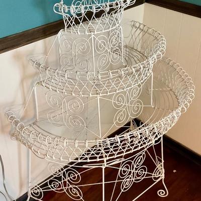 Victorian style plant holder, white ironwork, three tier