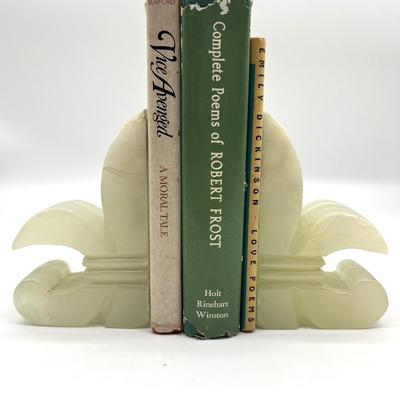 White Onyx Fleur De Lis Bookends & Books