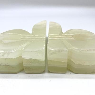 White Onyx Fleur De Lis Bookends & Books