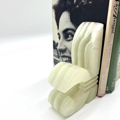 White Onyx Fleur De Lis Bookends & Books