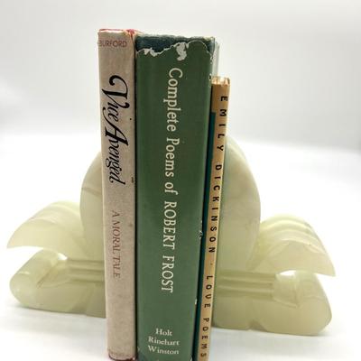 White Onyx Fleur De Lis Bookends & Books