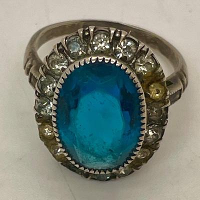 Sterling Silver Ring with Topaz and Diamond Chips