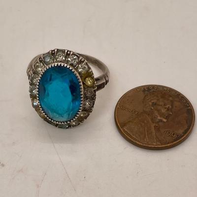 Sterling Silver Ring with Topaz and Diamond Chips