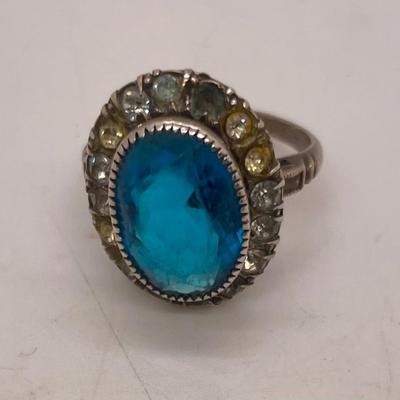 Sterling Silver Ring with Topaz and Diamond Chips