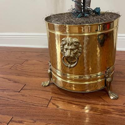 Over 6 1/2 Feet Tall Tree & Vintage Brass Footed Planter