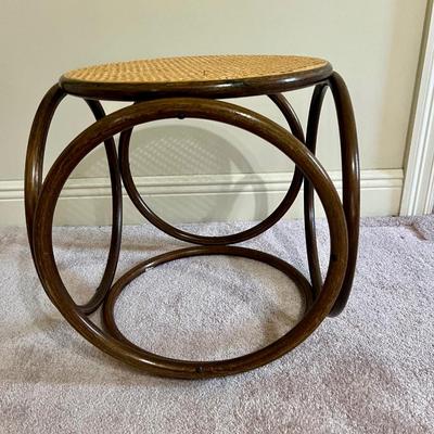 Vintage 1960s Bentwood and Cane Stool Ottoman
