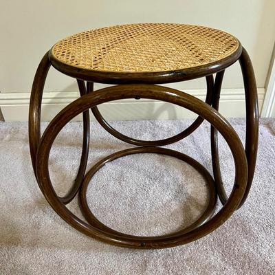 Vintage 1960s Bentwood and Cane Stool Ottoman