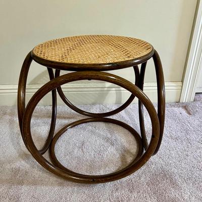 Vintage 1960s Bentwood and Cane Stool Ottoman