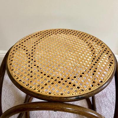 Vintage 1960s Bentwood and Cane Stool Ottoman