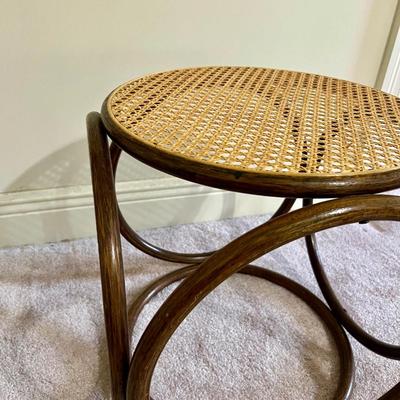 Vintage 1960s Bentwood and Cane Stool Ottoman