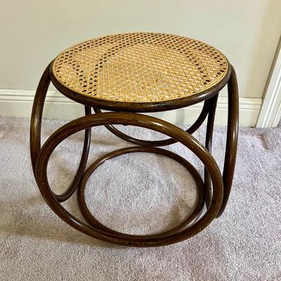 Vintage 1960s Bentwood and Cane Stool Ottoman
