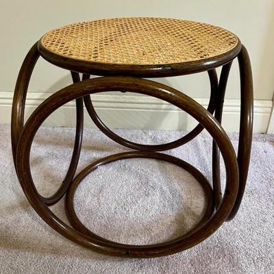 Vintage 1960s Bentwood and Cane Stool Ottoman