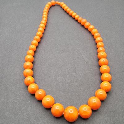 Coral Colored Bakelite? Coral Tulip Necklace & Vintage Ballerina Scarf