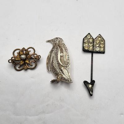 Antique Jewelry Includes Sterling Copper Rhinestone Gold