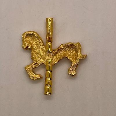 Gold Tone Carousel Horse Pin with Backing