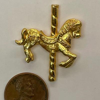 Gold Tone Carousel Horse Pin with Backing