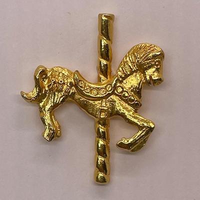 Gold Tone Carousel Horse Pin with Backing