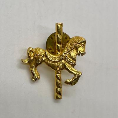 Gold Tone Carousel Horse Pin with Backing