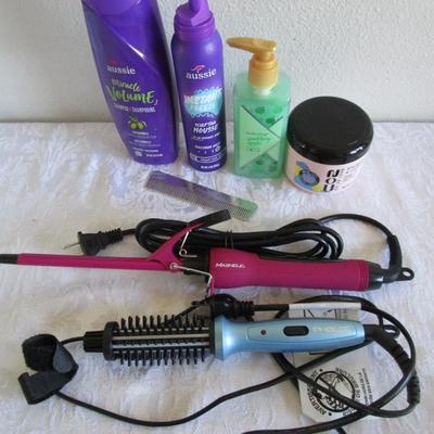 Shampoo, mousse, gel, hand soap, curling irons, metal comb