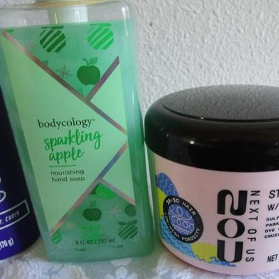 Shampoo, mousse, gel, hand soap, curling irons, metal comb