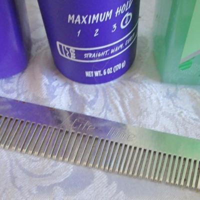 Shampoo, mousse, gel, hand soap, curling irons, metal comb