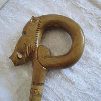 Boar walking stick wood cane