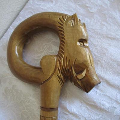 Boar walking stick wood cane