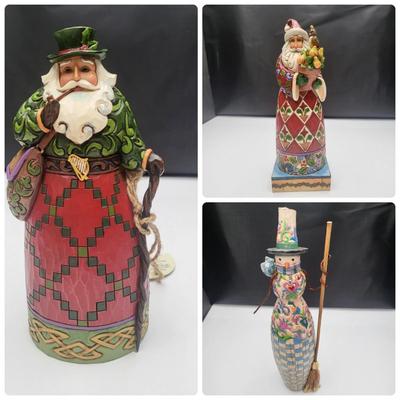 (3) 1990's Jim Shore Christmas Figurines Santas & Snowman