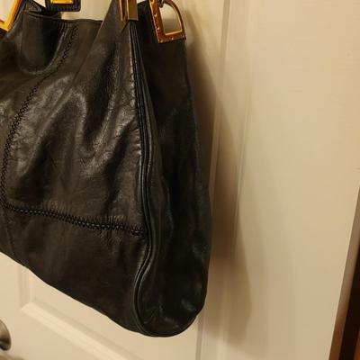 Badgley Mischka Distressed Black Leather Handbag