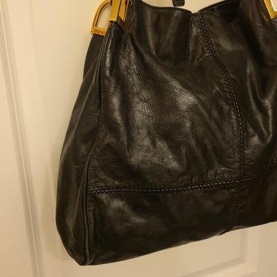 Badgley Mischka Distressed Black Leather Handbag
