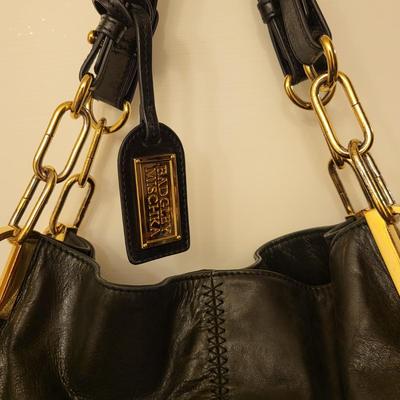 Badgley Mischka Distressed Black Leather Handbag