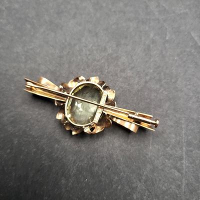 Antique T.Y.L. 14k Gold (585) Yellow Sapphire Brooch 8.8gr