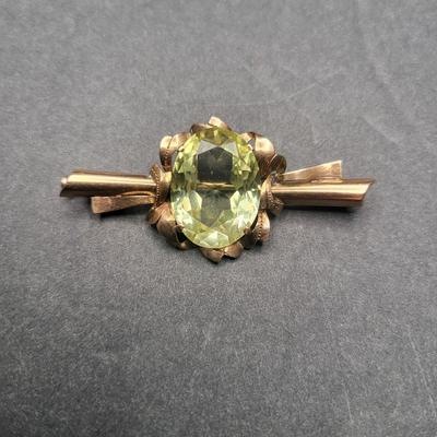 Antique T.Y.L. 14k Gold (585) Yellow Sapphire Brooch 8.8gr